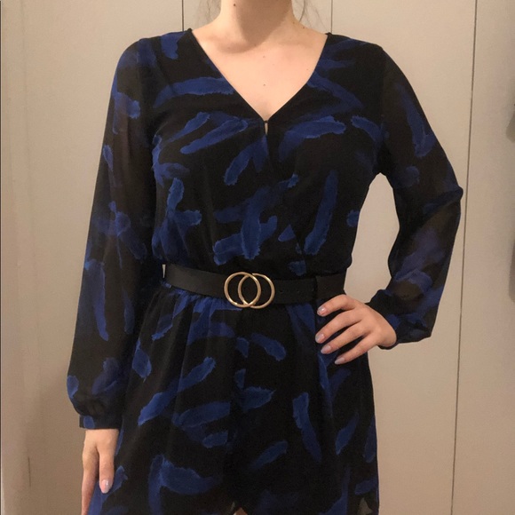 Black romper with blue feather print - Picture 1 of 6
